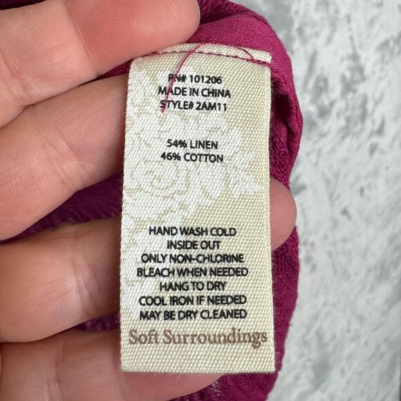 Soft Surroundings Top Womens Small Dark Pink Linen Cotton Gauzy Blend V Neck - Picture 6 of 10